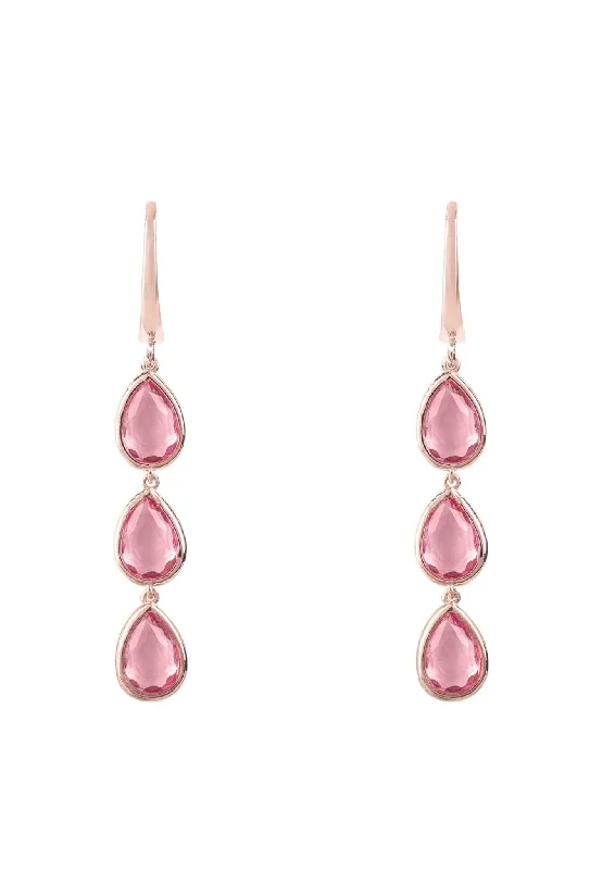 Sorrento Triple Drop Earrings Rosegold Pink Tourmaline