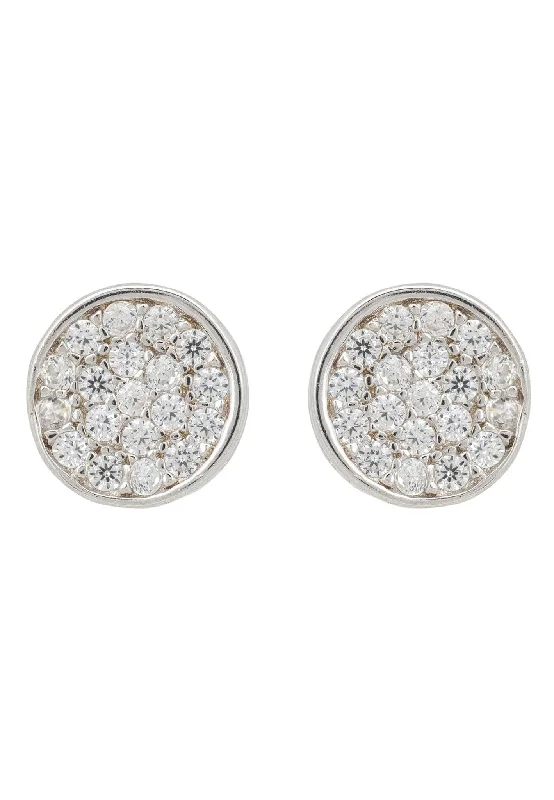 Sparkling Disc Mini Earrings Silver