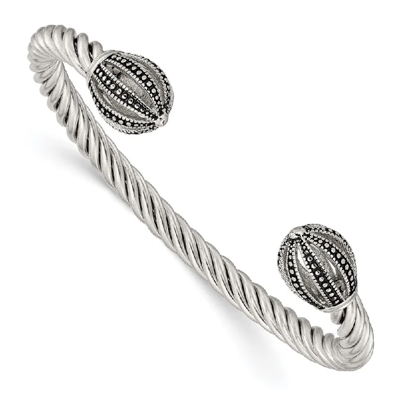 Stainless Steel Twisted Antiqued Crown Cuff Bracelet