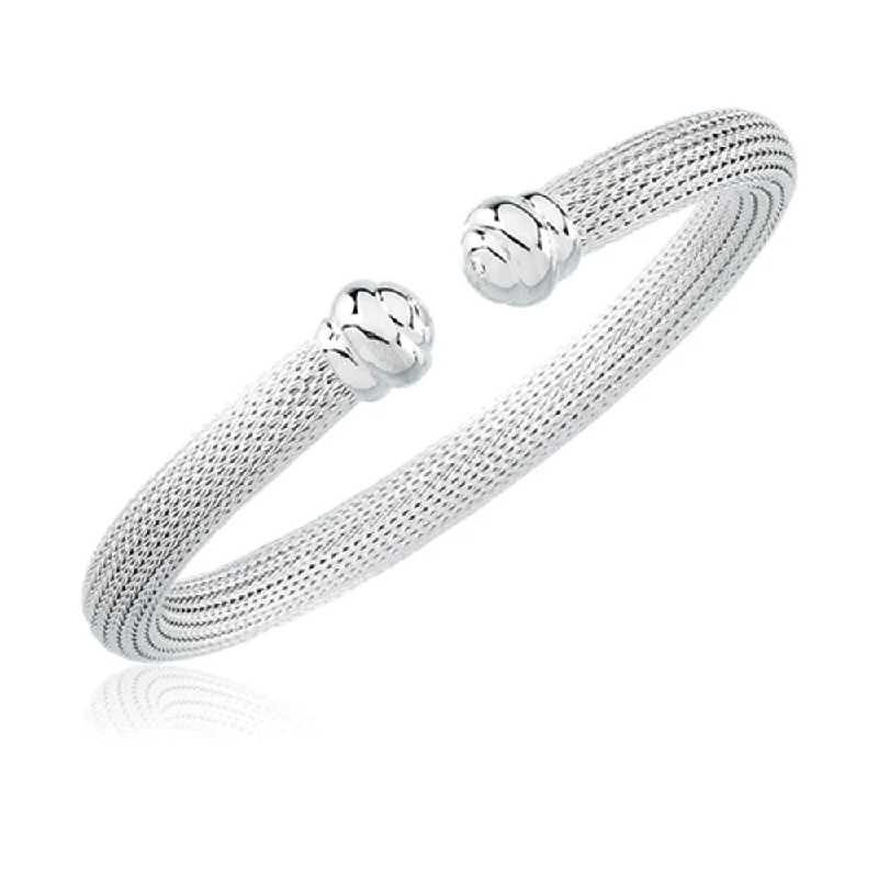 Sterling Silver  6.5mm Hollow Mesh Cuff Bracelet