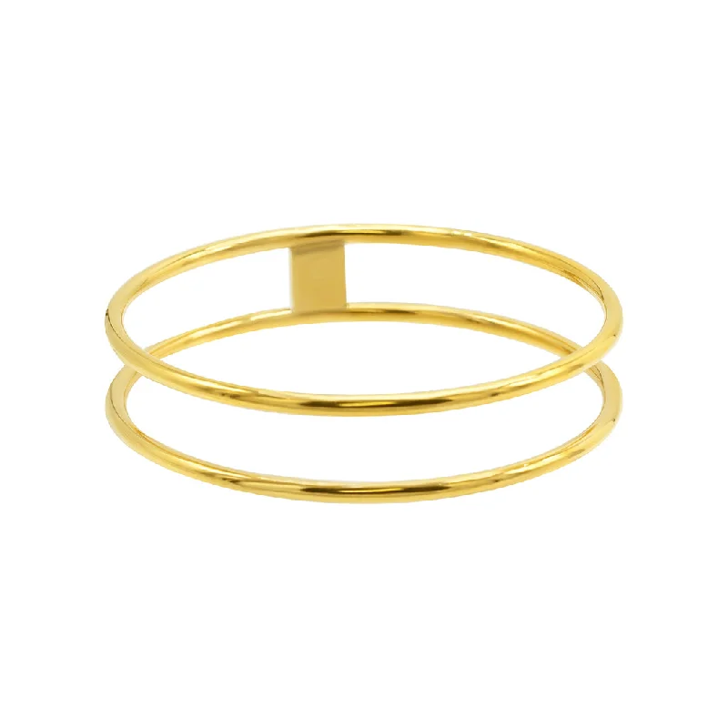 Tarnish Resistant 14K Gold Plated Double Row Bangle Bracelet