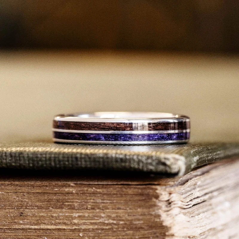 The Maiden | Women's Silver Wedding Band with Walnut Wood & Lavender