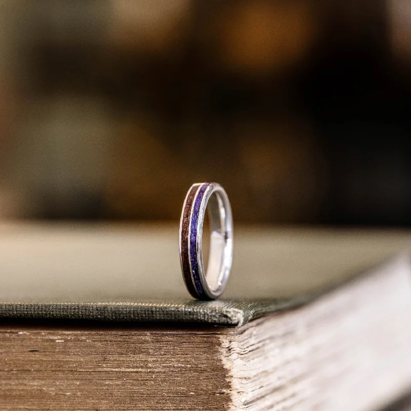 The Maiden | Women's Silver Wedding Band with Walnut Wood & Lavender