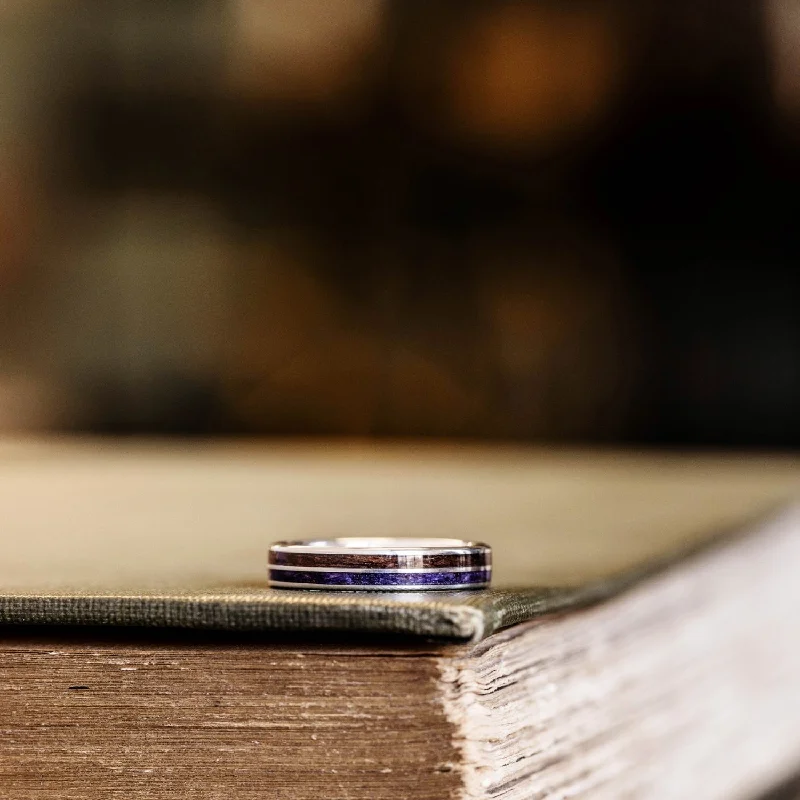 The Maiden | Women's Silver Wedding Band with Walnut Wood & Lavender