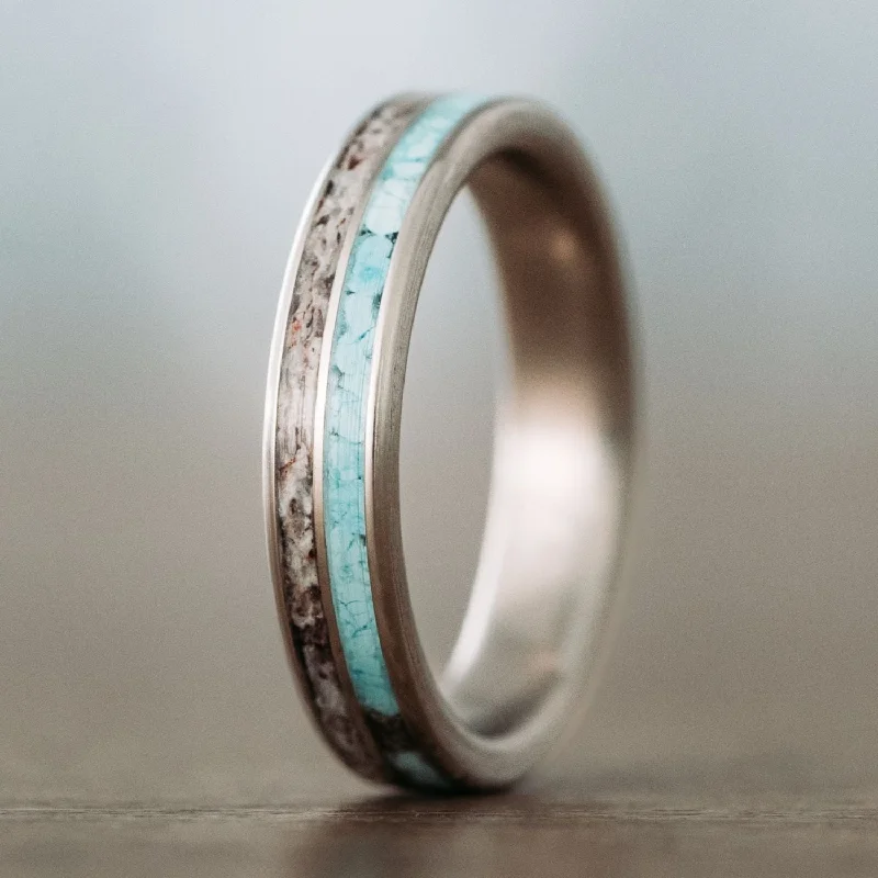 The Merriam | Women's Titanium, Elk Antler & Turquoise Wedding Band