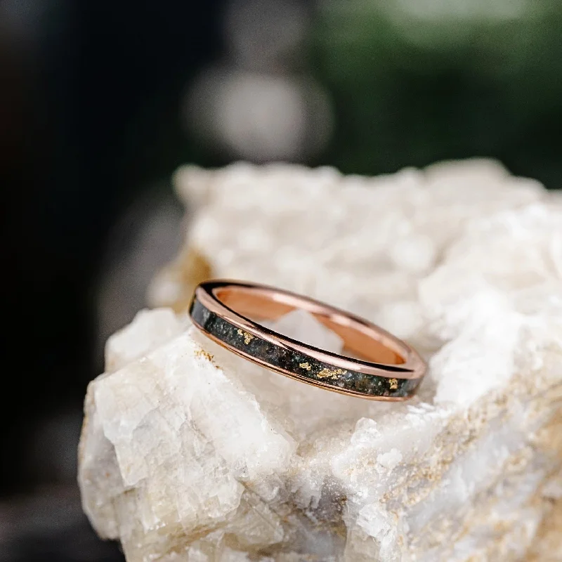 The Shenandoah | Women's Gold Moss Agate Ring with Gold Flakes