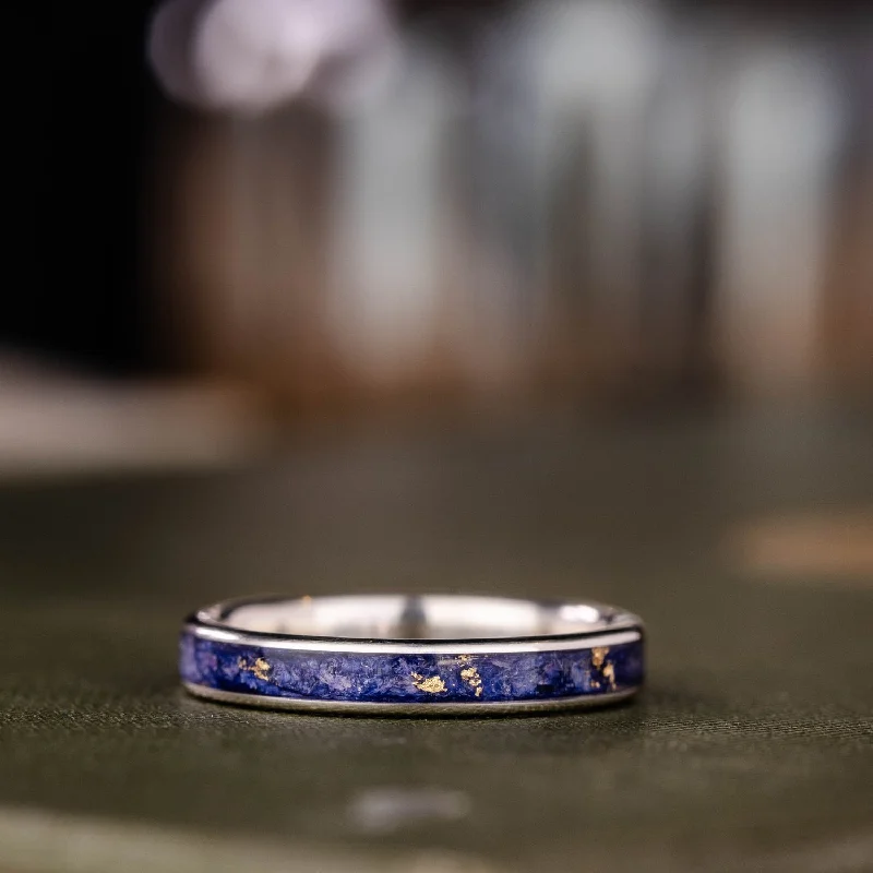 The Starry Night | Women's Sterling Silver Ring with Flowers and Gold Flakes