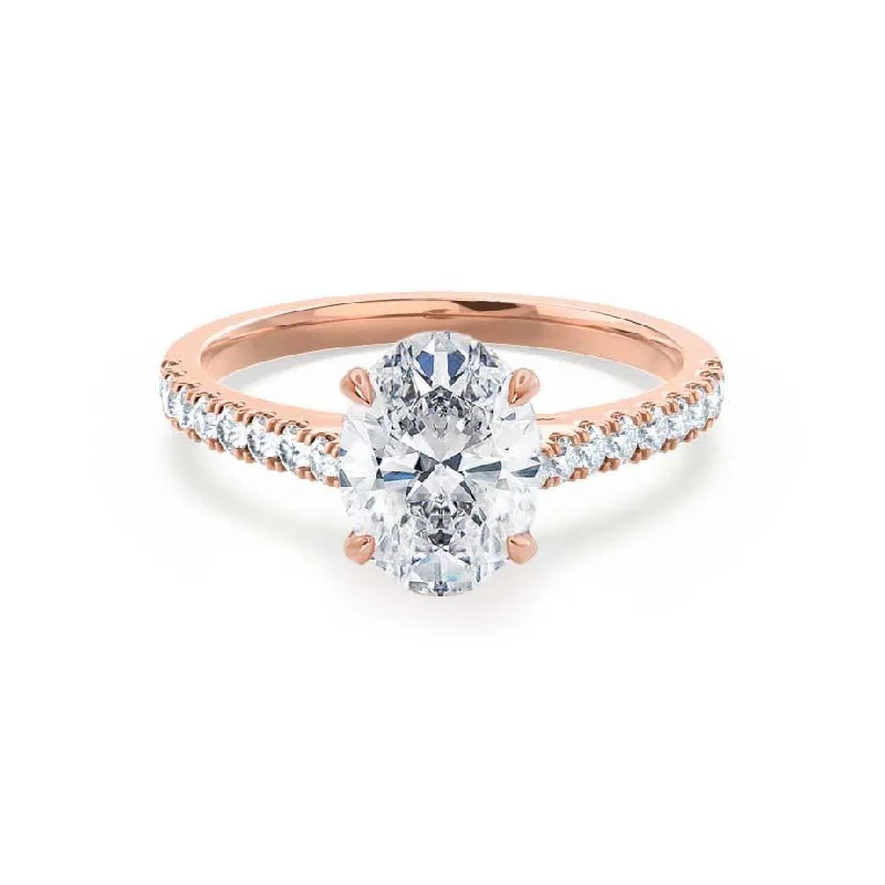 VIOLA - Oval Moissanite & Diamond 18k Rose Gold Shoulder Set Ring