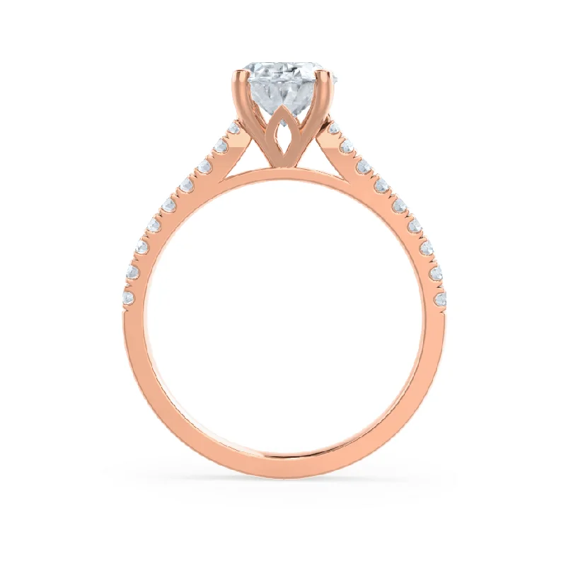 VIOLA - Oval Moissanite & Diamond 18k Rose Gold Shoulder Set Ring