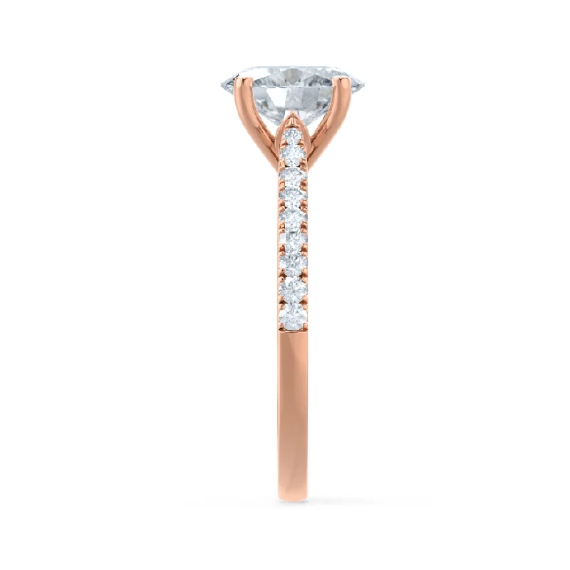 VIOLA - Oval Moissanite & Diamond 18k Rose Gold Shoulder Set Ring