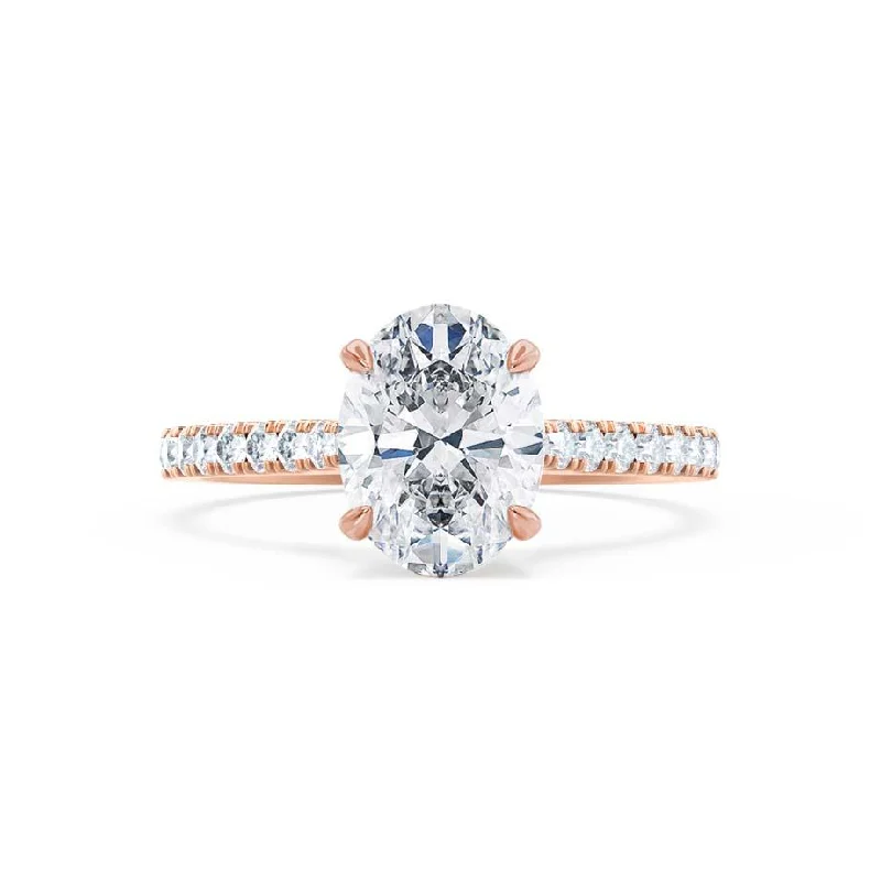 VIOLA - Oval Moissanite & Diamond 18k Rose Gold Shoulder Set Ring